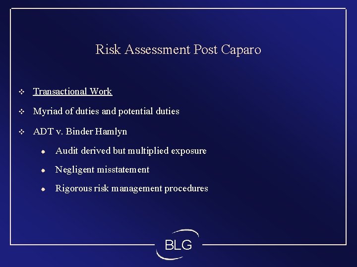 Risk Assessment Post Caparo v Transactional Work v Myriad of duties and potential duties