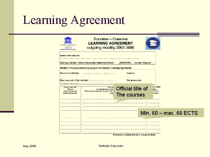Learning Agreement Official title of The courses Min. 60 – max. 66 ECTS May