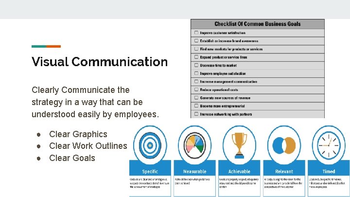 Visual Communication Clearly Communicate the strategy in a way that can be understood easily