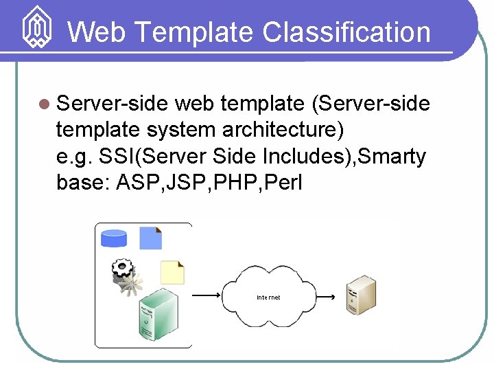 Web Template Classification l Server-side web template (Server-side template system architecture) e. g. SSI(Server