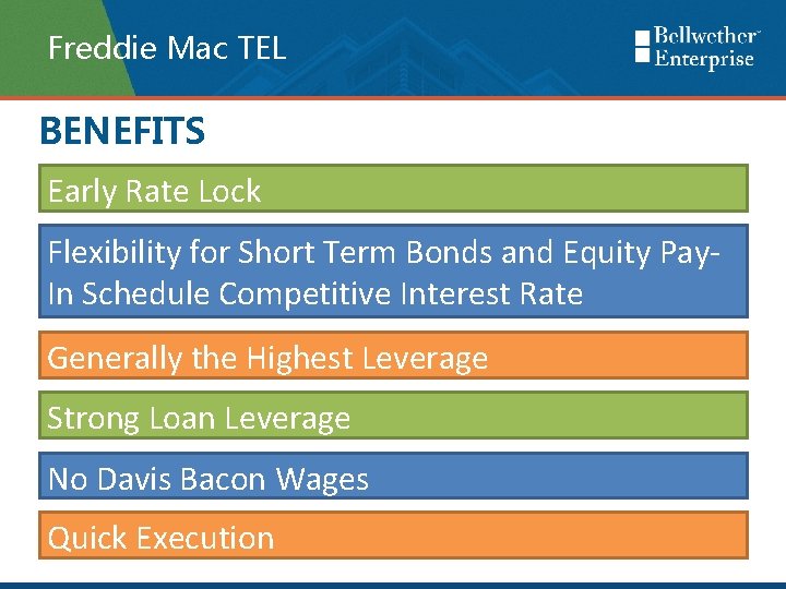 Freddie Mac TEL BENEFITS Early Rate Lock Flexibility for Short Term Bonds and Equity