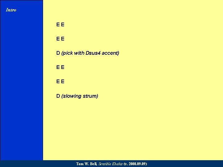 Intro Verse 1 EE EE Chorus D (pick with Dsus 4 accent) Verse 2