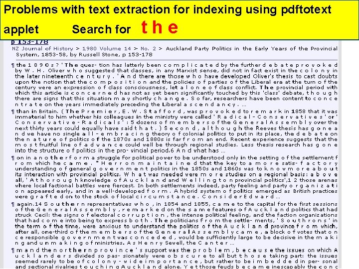 Problems with text extraction for indexing using pdftotext applet Search for the 