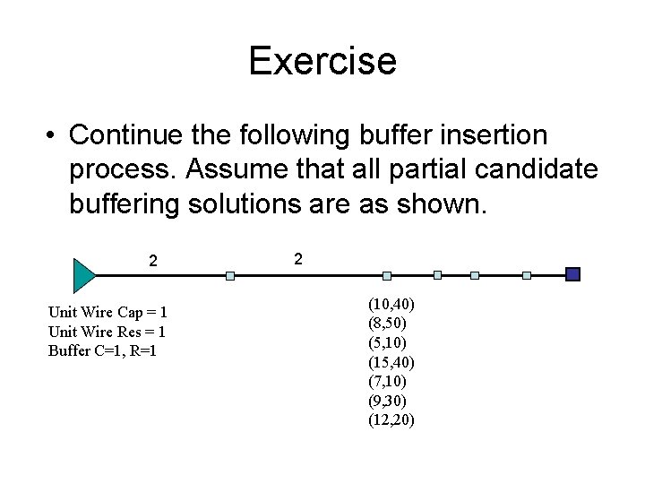 Exercise • Continue the following buffer insertion process. Assume that all partial candidate buffering Exercise • Continue the following buffer insertion process. Assume that all partial candidate buffering