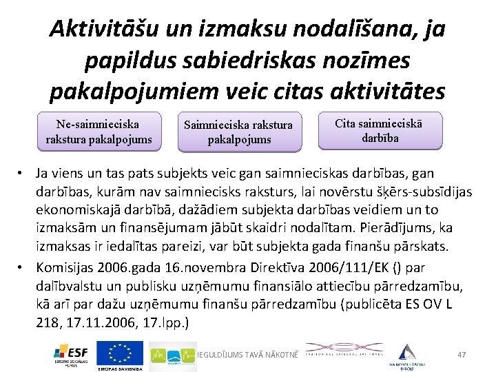 Aktivitāšu un izmaksu nodalīšana, ja papildus sabiedriskas nozīmes pakalpojumiem veic citas aktivitātes Ne-saimnieciska rakstura