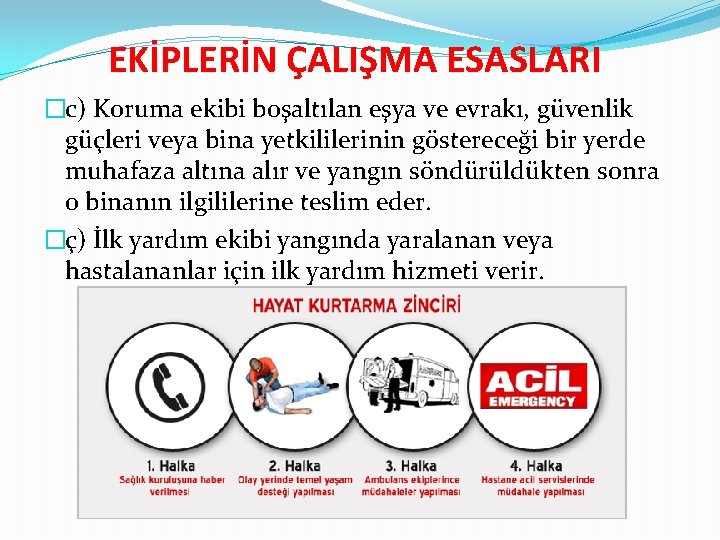 EKİPLERİN ÇALIŞMA ESASLARI �c) Koruma ekibi boşaltılan eşya ve evrakı, güvenlik güçleri veya bina