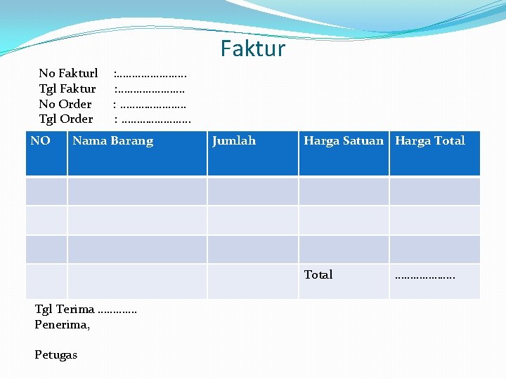 Faktur No Fakturl Tgl Faktur No Order Tgl Order NO : …………………. . Nama