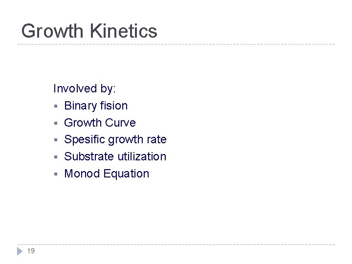 Growth Kinetics Involved by: § Binary fision § Growth Curve § Spesific growth rate