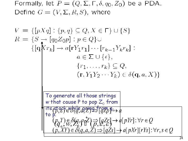 To generate all those strings w that cause P to pop Z 0 from