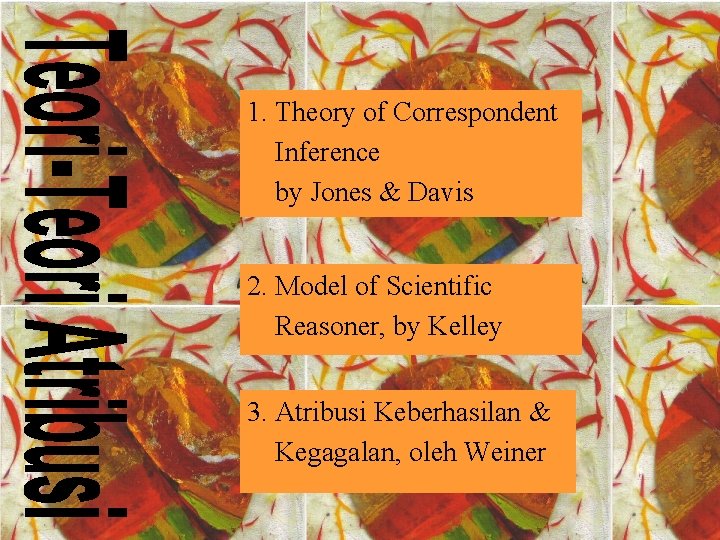 1. Theory of Correspondent Inference by Jones & Davis 2. Model of Scientific Reasoner,