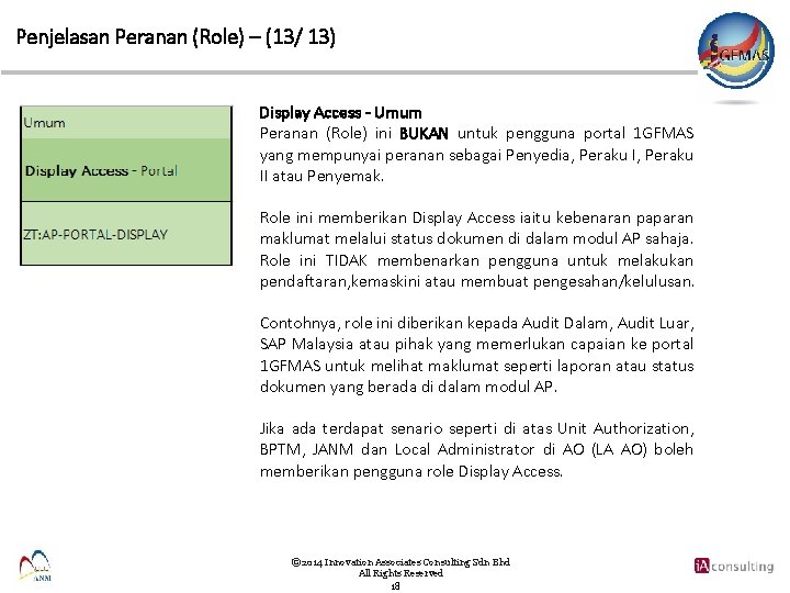 Penjelasan Peranan (Role) – (13/ 13) Display Access - Umum Peranan (Role) ini BUKAN