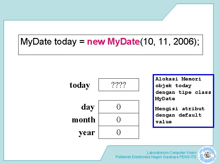 My. Date today = new My. Date(10, 11, 2006); today month year ? ?