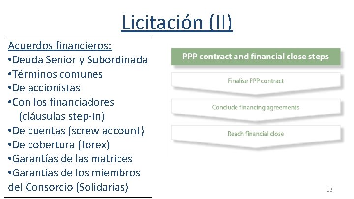 Licitación (II) Acuerdos financieros: • Deuda Senior y Subordinada • Términos comunes • De