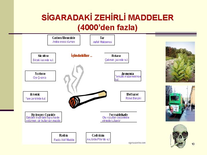 SİGARADAKİ ZEHİRLİ MADDELER (4000’den fazla) 10 