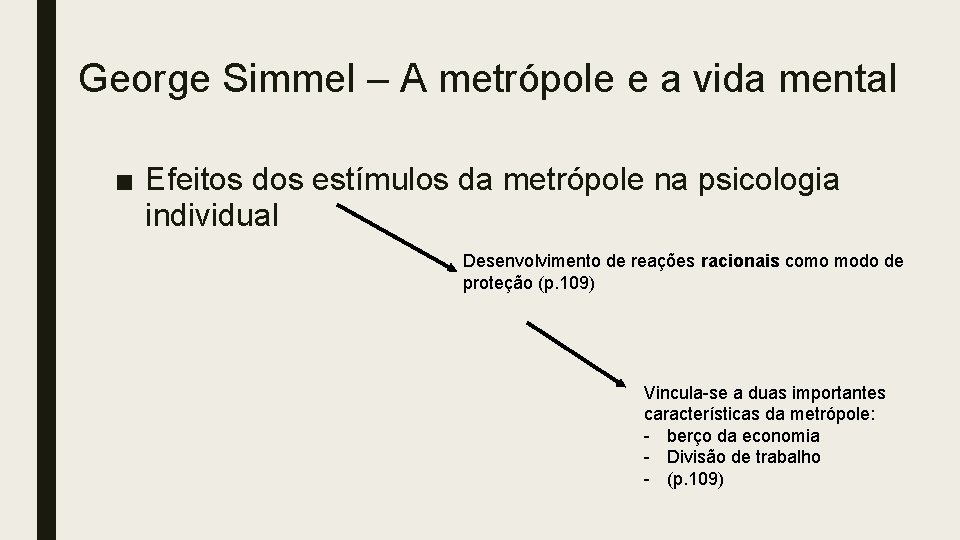 George Simmel – A metrópole e a vida mental ■ Efeitos dos estímulos da