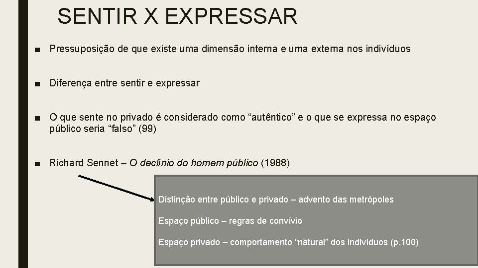 SENTIR X EXPRESSAR ■ Pressuposição de que existe uma dimensão interna e uma externa