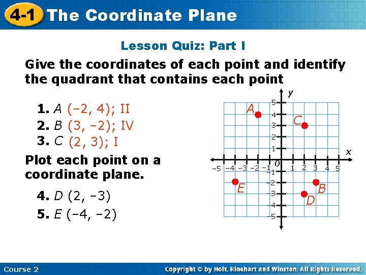 4 -1 The Insert Coordinate Lesson Title Plane Here Lesson Quiz: Part I Give