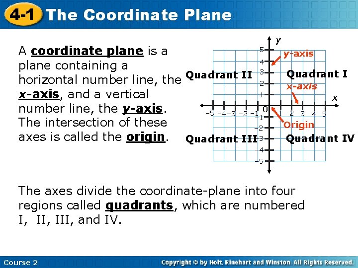 4 -1 The Coordinate Plane 5 A coordinate plane is a 4 plane containing