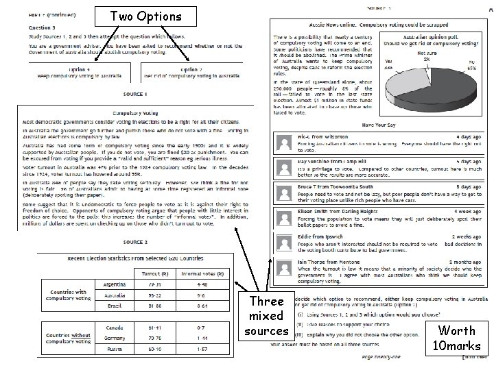 Two Options Three mixed sources Worth 10 marks 