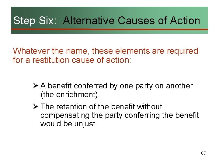 Step Six: Alternative Causes of Action Whatever the name, these elements are required for