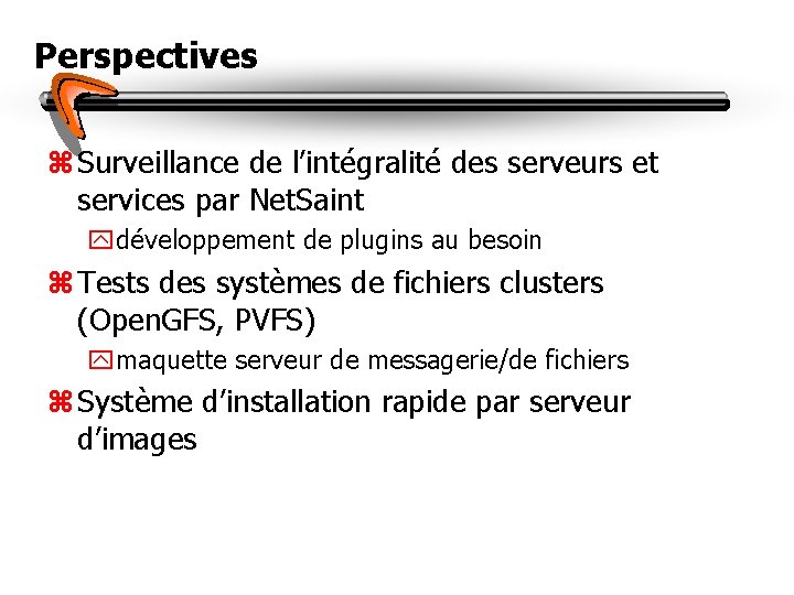 Perspectives z Surveillance de l’intégralité des serveurs et services par Net. Saint ydéveloppement de