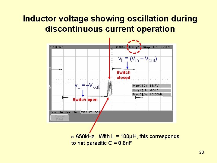 Inductor voltage showing oscillation during discontinuous current operation v. L = (Vin – Vout)