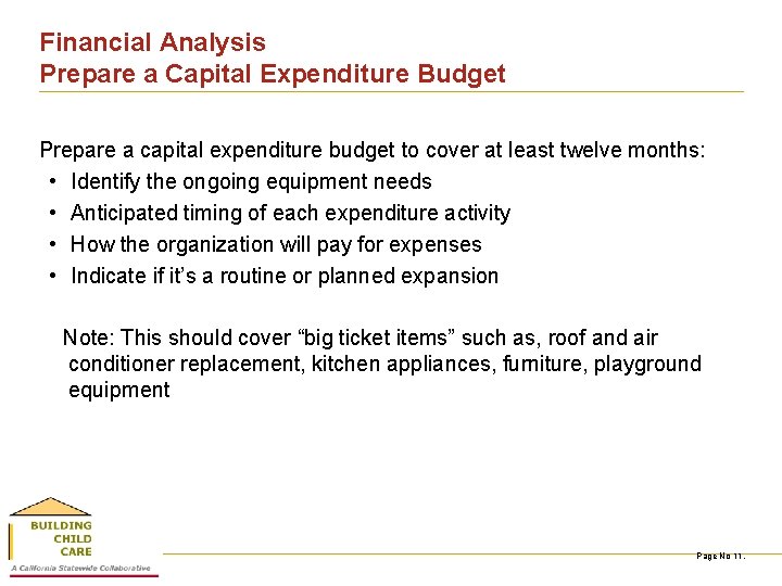 Financial Analysis Prepare a Capital Expenditure Budget Prepare a capital expenditure budget to cover