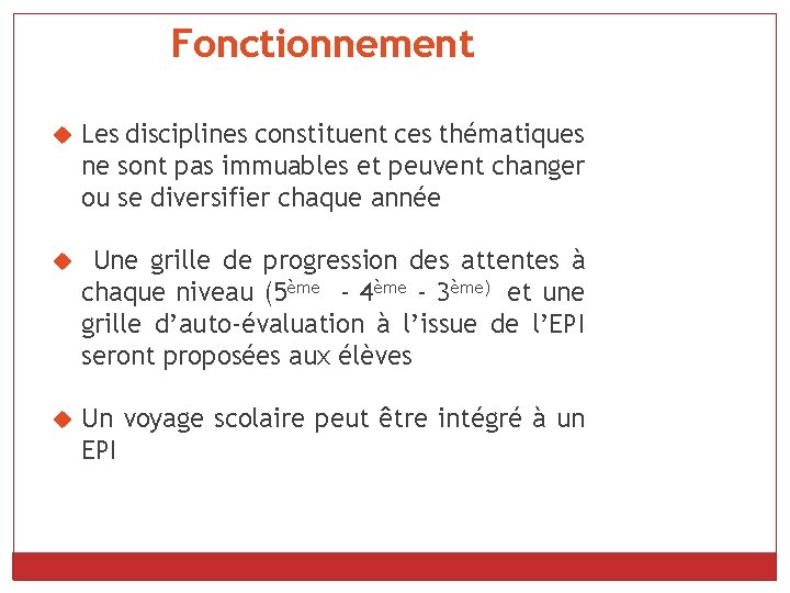 Fonctionnement Les disciplines constituent ces thématiques ne sont pas immuables et peuvent changer ou