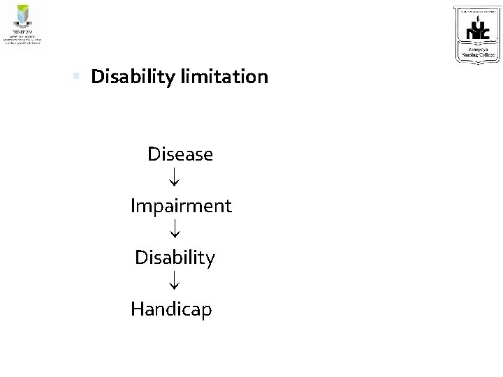  Disability limitation Disease Impairment Disability Handicap 