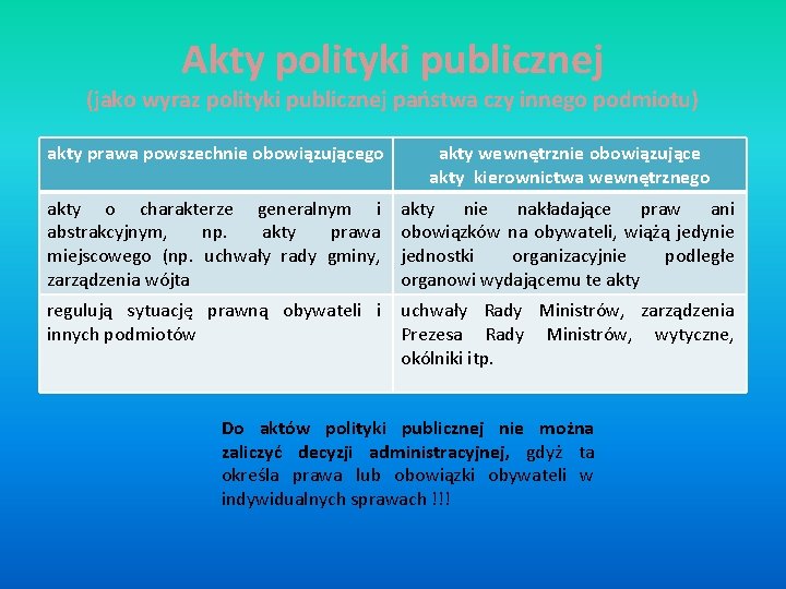 Akty polityki publicznej (jako wyraz polityki publicznej państwa czy innego podmiotu) akty prawa powszechnie