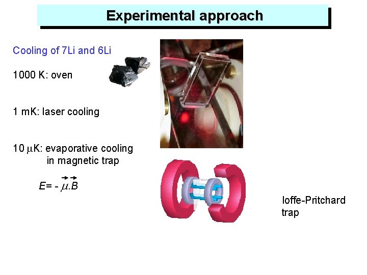  Experimental approach Cooling of 7 Li and 6 Li 1000 K: oven 1