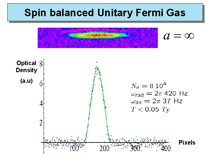 Spin balanced Unitary Fermi Gas Optical Density (a. u) Pixels 