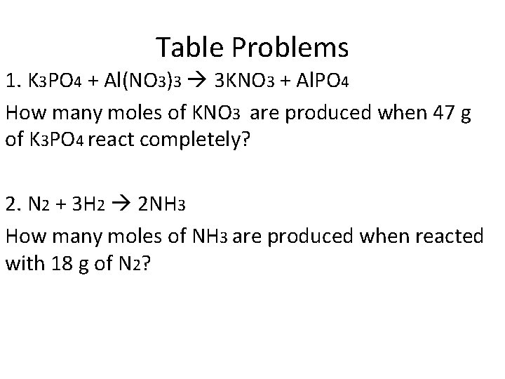 Table Problems 1. K 3 PO 4 + Al(NO 3)3 3 KNO 3 +