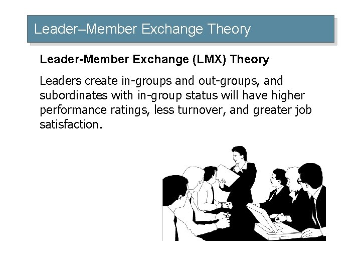 Leader–Member Exchange Theory Leader-Member Exchange (LMX) Theory Leaders create in-groups and out-groups, and subordinates
