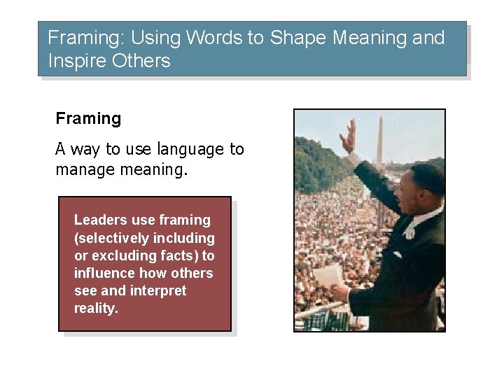 Framing: Using Words to Shape Meaning and Inspire Others Framing A way to use
