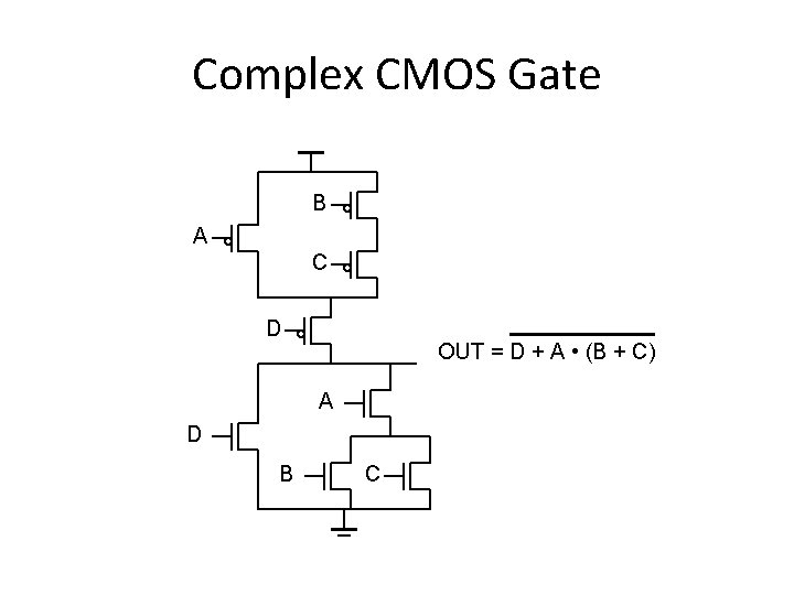 Complex CMOS Gate B A C D OUT = D + A • (B