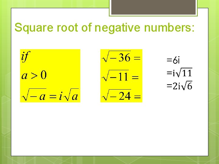 Square root of negative numbers: 
