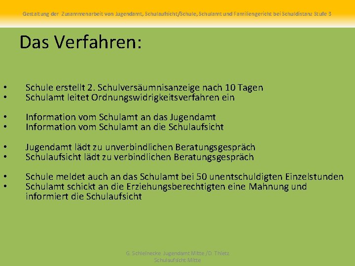 Gestaltung der Zusammenarbeit von Jugendamt, Schulaufsicht/Schule, Schulamt und Familiengericht bei Schuldistanz Stufe 3 Das