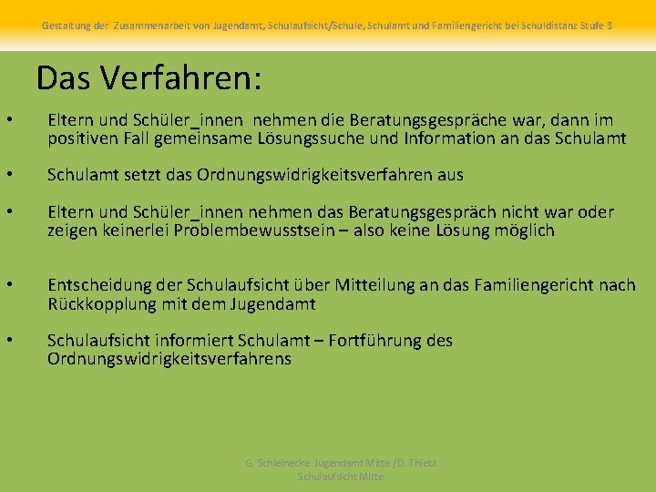 Gestaltung der Zusammenarbeit von Jugendamt, Schulaufsicht/Schule, Schulamt und Familiengericht bei Schuldistanz Stufe 3 Das