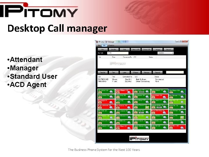 Desktop Call manager • Attendant • Manager • Standard User • ACD Agent The
