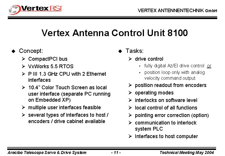 VERTEX ANTENNENTECHNIK Gmb. H Vertex Antenna Control Unit 8100 u Concept: u Ø Compact.