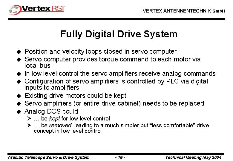 VERTEX ANTENNENTECHNIK Gmb. H Fully Digital Drive System u u u u Position and