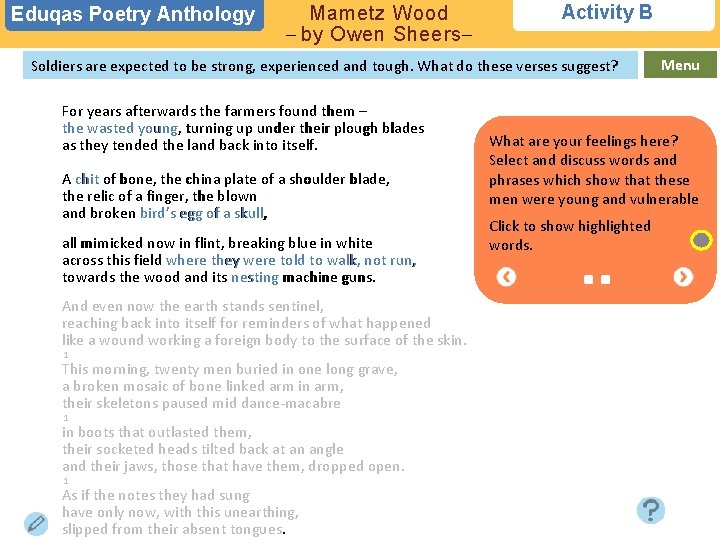 Eduqas Poetry Anthology Mametz Wood – by Owen Sheers– Activity B Soldiers are expected
