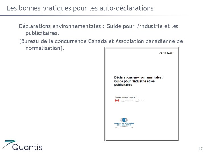 Les bonnes pratiques pour les auto-déclarations Déclarations environnementales : Guide pour l’industrie et les