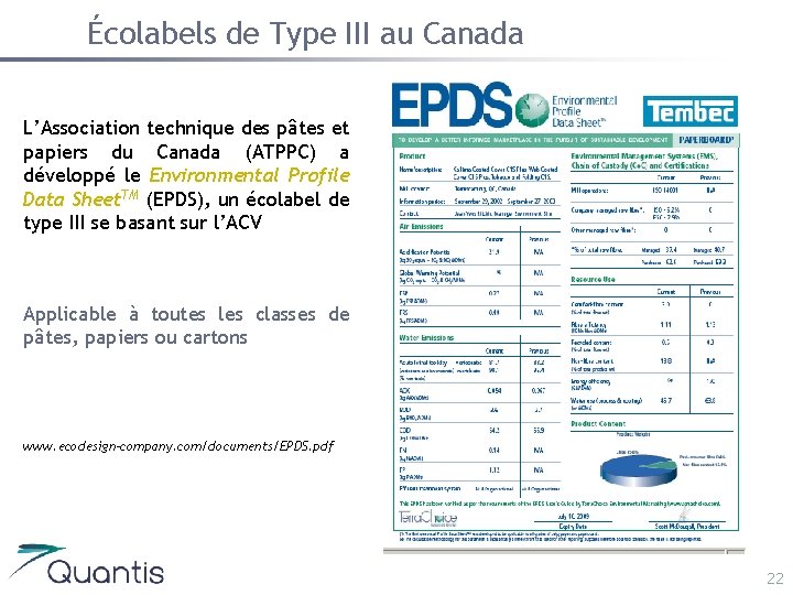 Écolabels de Type III au Canada L’Association technique des pâtes et papiers du Canada