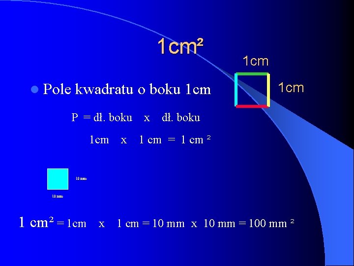 1 cm² l Pole kwadratu o boku 1 cm P = dł. boku 1