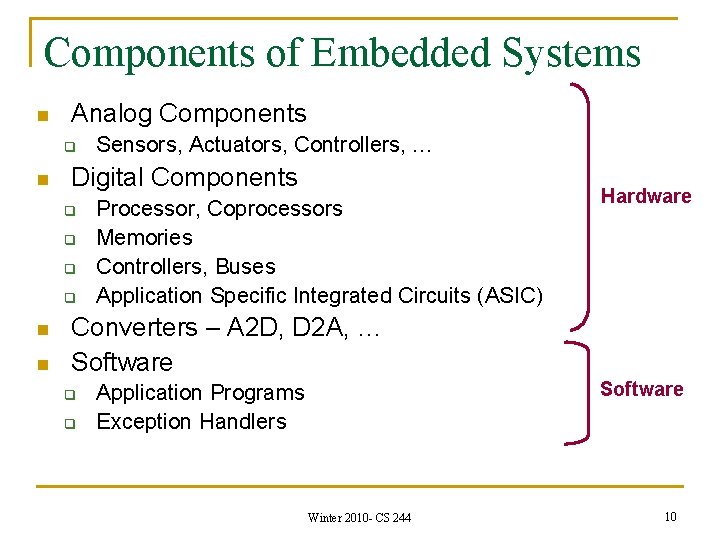 Components of Embedded Systems n Analog Components q n Digital Components q q n