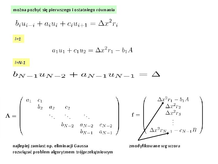 można pozbyć się pierwszego i ostatniego równania i=1 i=N-1 najlepiej zamiast np. eliminacji Gaussa