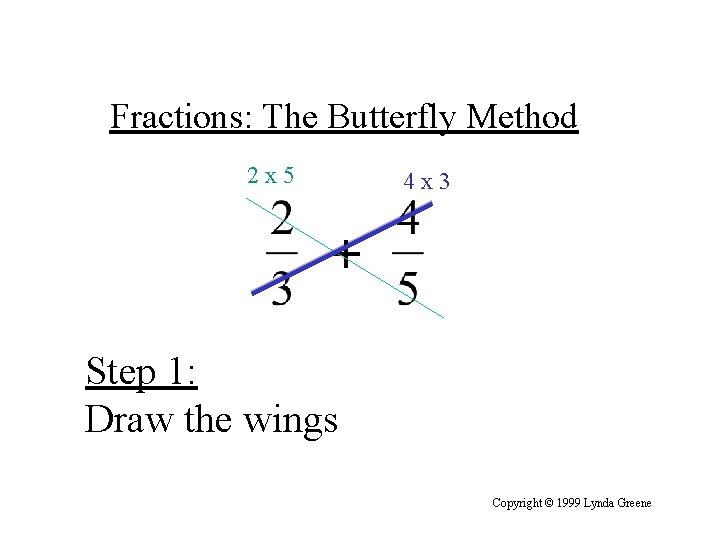 Fractions: The Butterfly Method 2 x 5 4 x 3 + Step 1: Draw