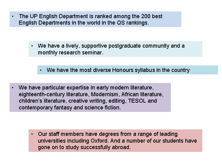  • The UP English Department is ranked among the 200 best English Departments